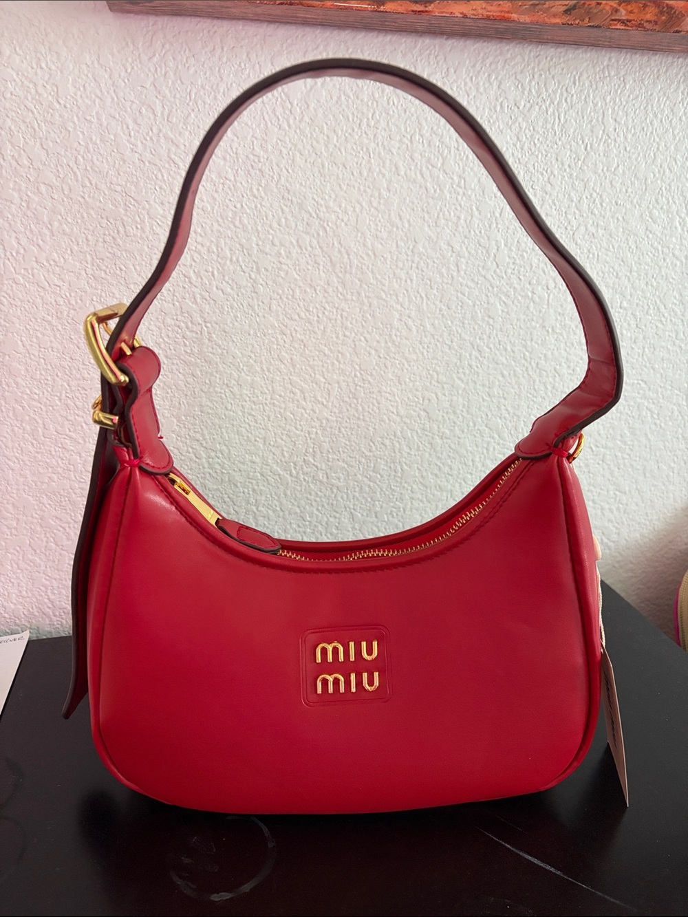 Miu Miu Cherry Red Leather Shoulder Bag with Gold Hardware